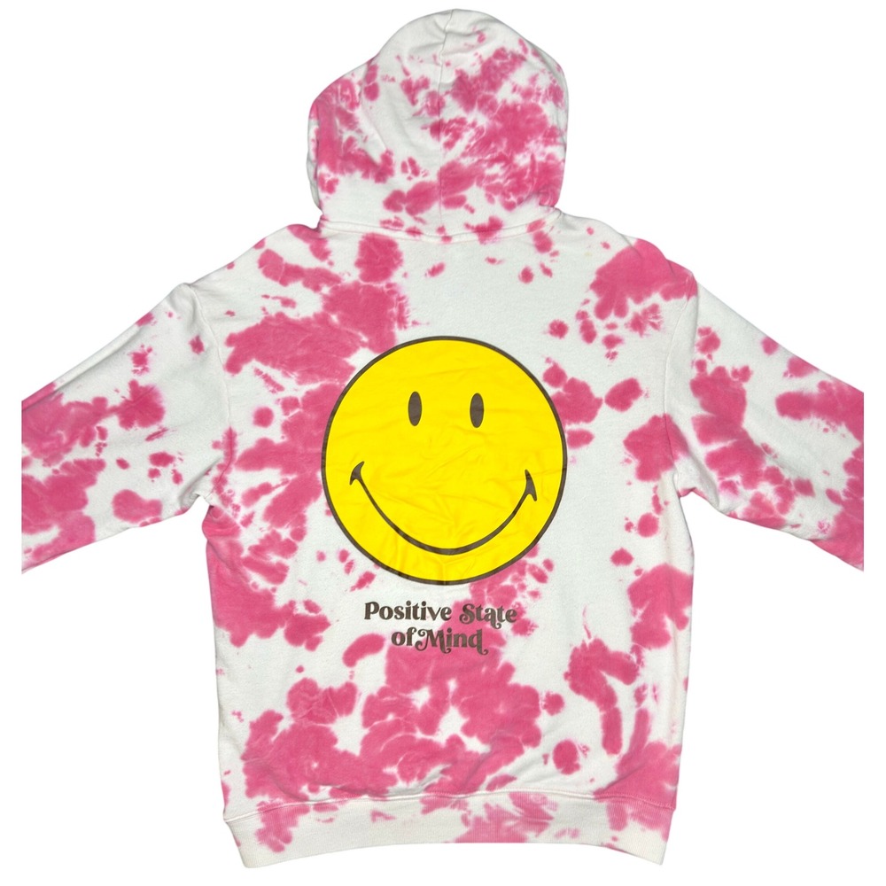 Smiley World H&M Hoodie Mens/Unisex S Pink Tie Dye Graphic Sweatshirt